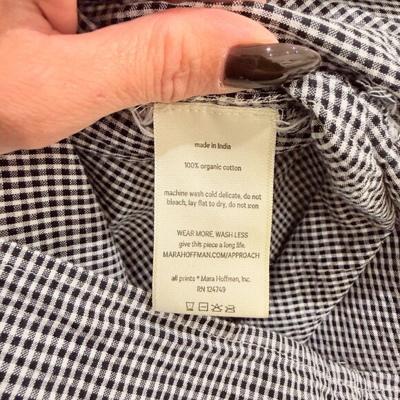 Mara Hoffman Swim Gingham Puff Sleeve Tie Back Mini Dress L Cotton Black White - Picture 10 of 12